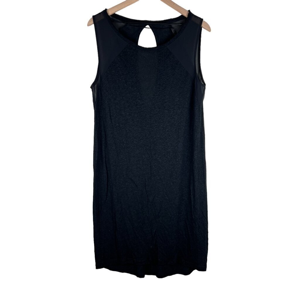Gestuz Black Mesh Linen Blend Sleeveless Open Back Shift Dress
